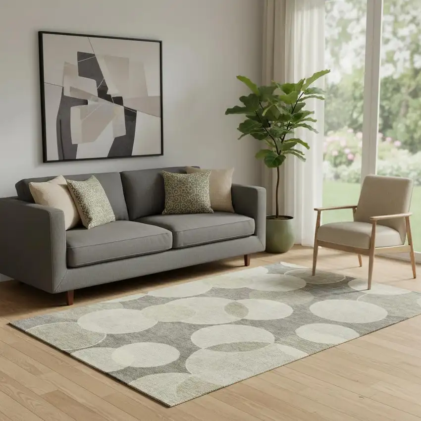 Taupe And Beige Geometric Washable Area Rug With UV Protection Photo 2