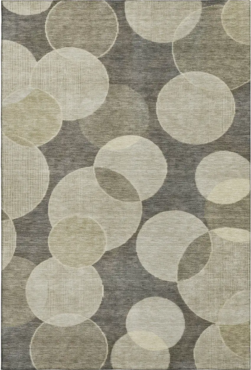 Taupe And Beige Geometric Washable Area Rug With UV Protection Photo 1