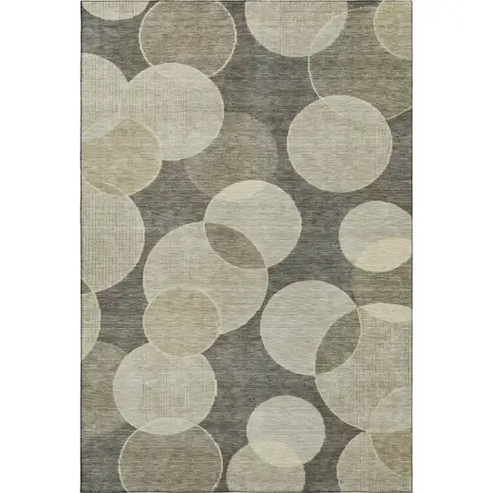 Taupe And Beige Geometric Washable Area Rug With UV Protection Photo 1