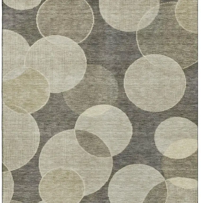 Taupe And Beige Geometric Washable Area Rug With UV Protection Photo 3