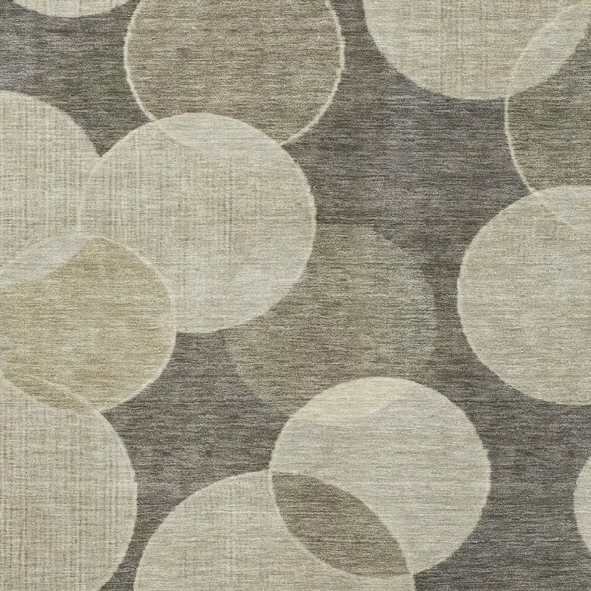 Taupe And Beige Geometric Washable Area Rug With UV Protection Photo 2