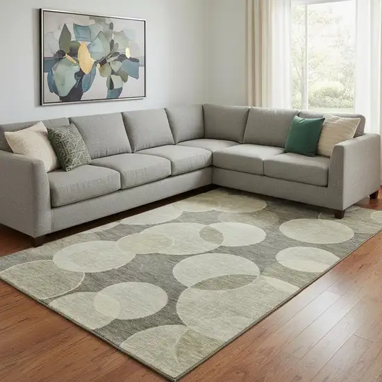 Taupe And Beige Geometric Washable Area Rug With UV Protection Photo 2