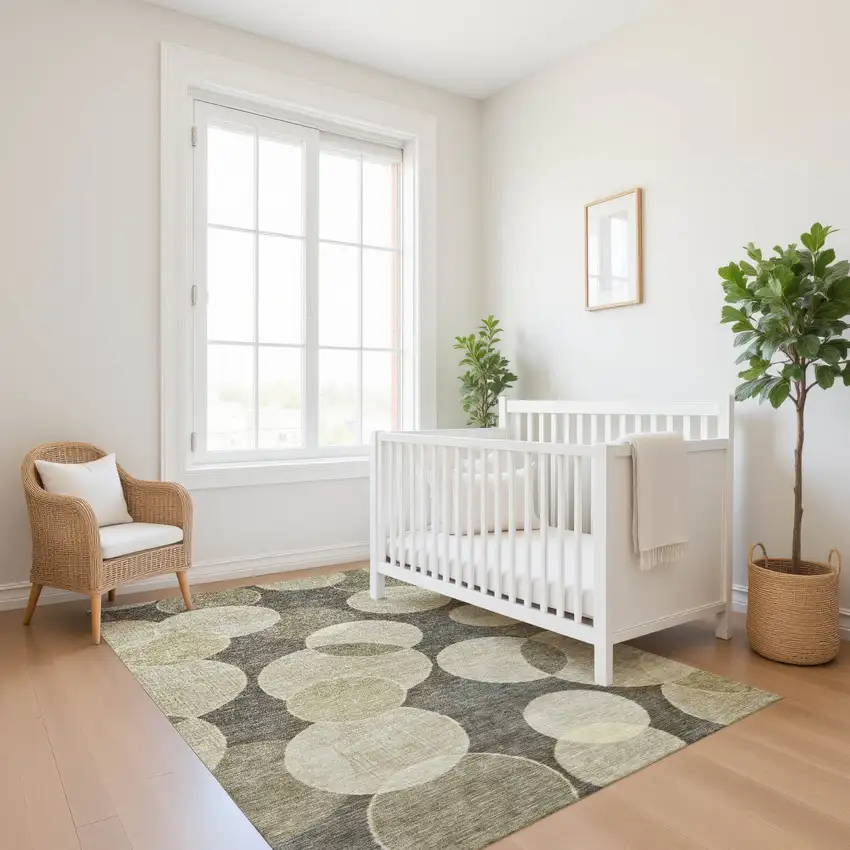 Taupe And Beige Geometric Washable Area Rug With UV Protection Photo 5