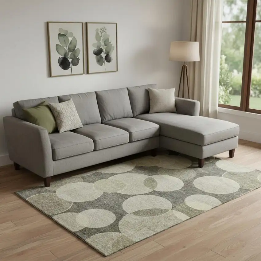 Taupe And Beige Geometric Washable Area Rug With UV Protection Photo 2