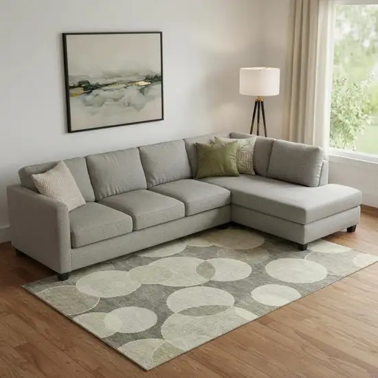 Taupe And Beige Geometric Washable Area Rug With UV Protection Photo 2