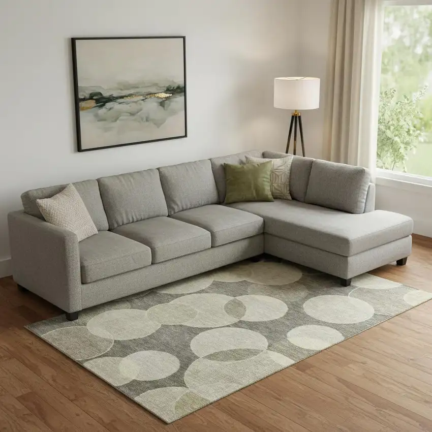 Taupe And Beige Geometric Washable Area Rug With UV Protection Photo 2