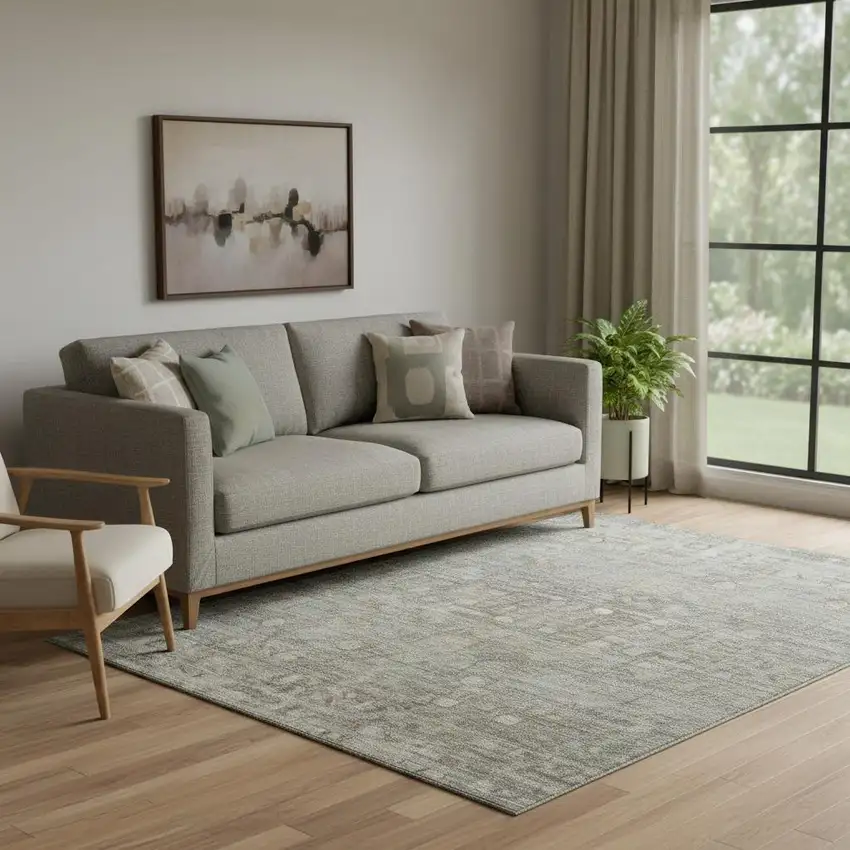 Taupe And Beige Geometric Washable Area Rug With UV Protection Photo 2