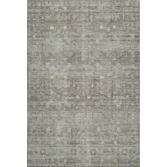 Taupe And Beige Geometric Washable Area Rug With UV Protection Photo 1