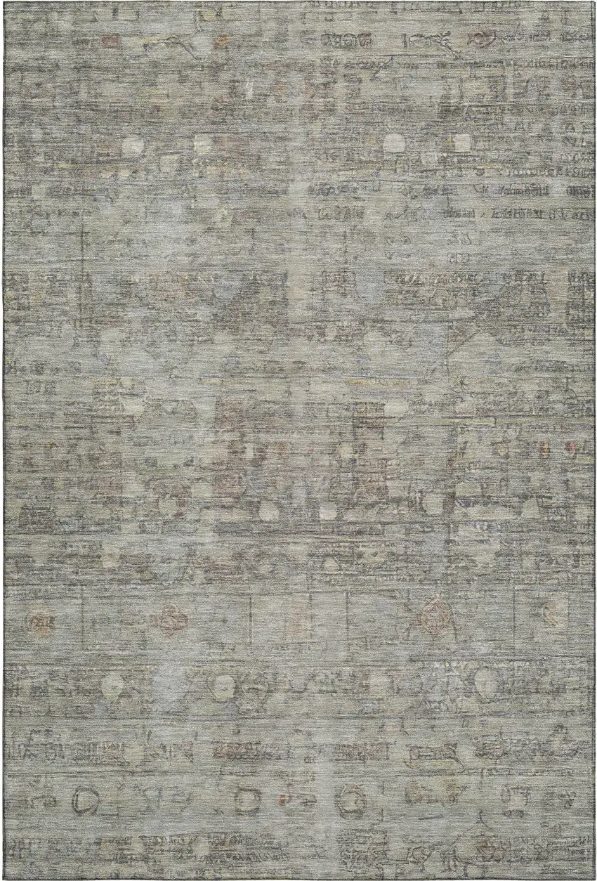 Taupe And Beige Geometric Washable Area Rug With UV Protection Photo 1