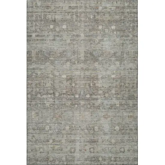 Taupe And Beige Geometric Washable Area Rug With UV Protection Photo 3