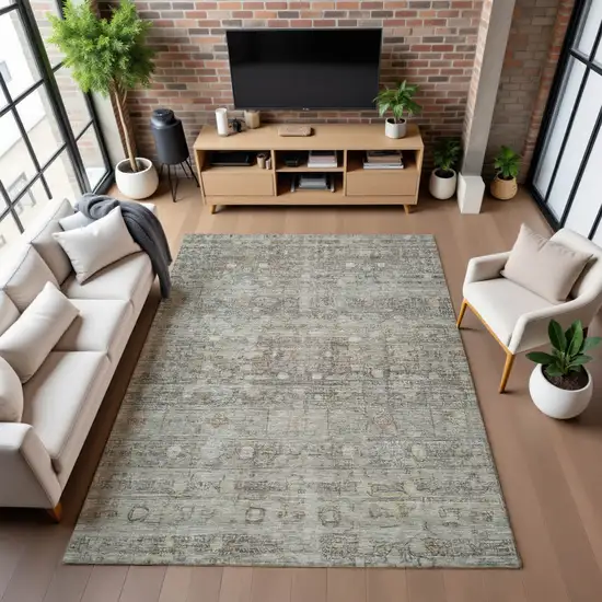 Taupe And Beige Geometric Washable Area Rug With UV Protection Photo 5