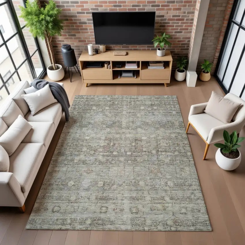 Taupe And Beige Geometric Washable Area Rug With UV Protection Photo 5