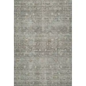 Photo of Taupe And Beige Geometric Washable Area Rug With UV Protection