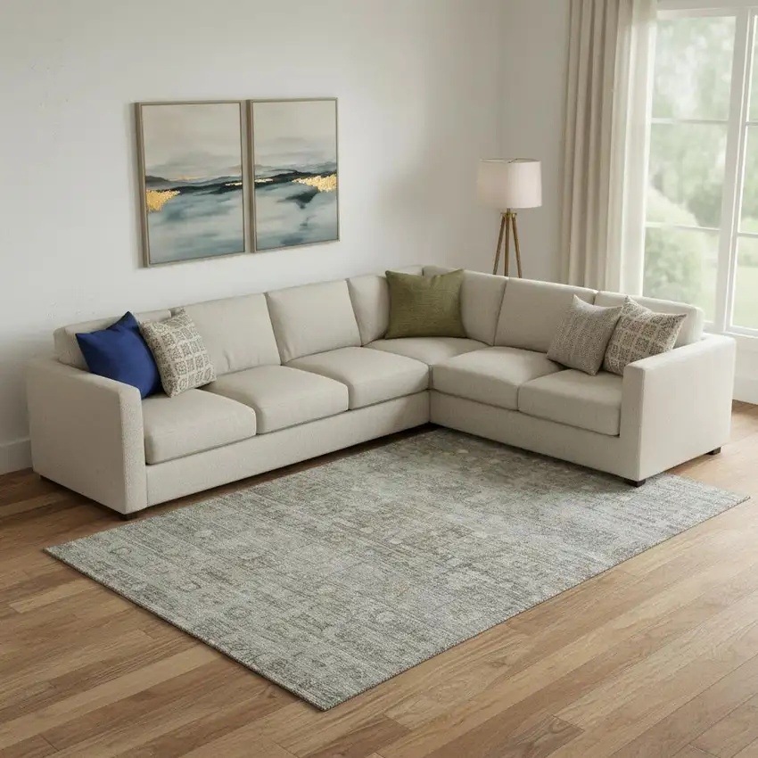 Taupe And Beige Geometric Washable Area Rug With UV Protection Photo 2