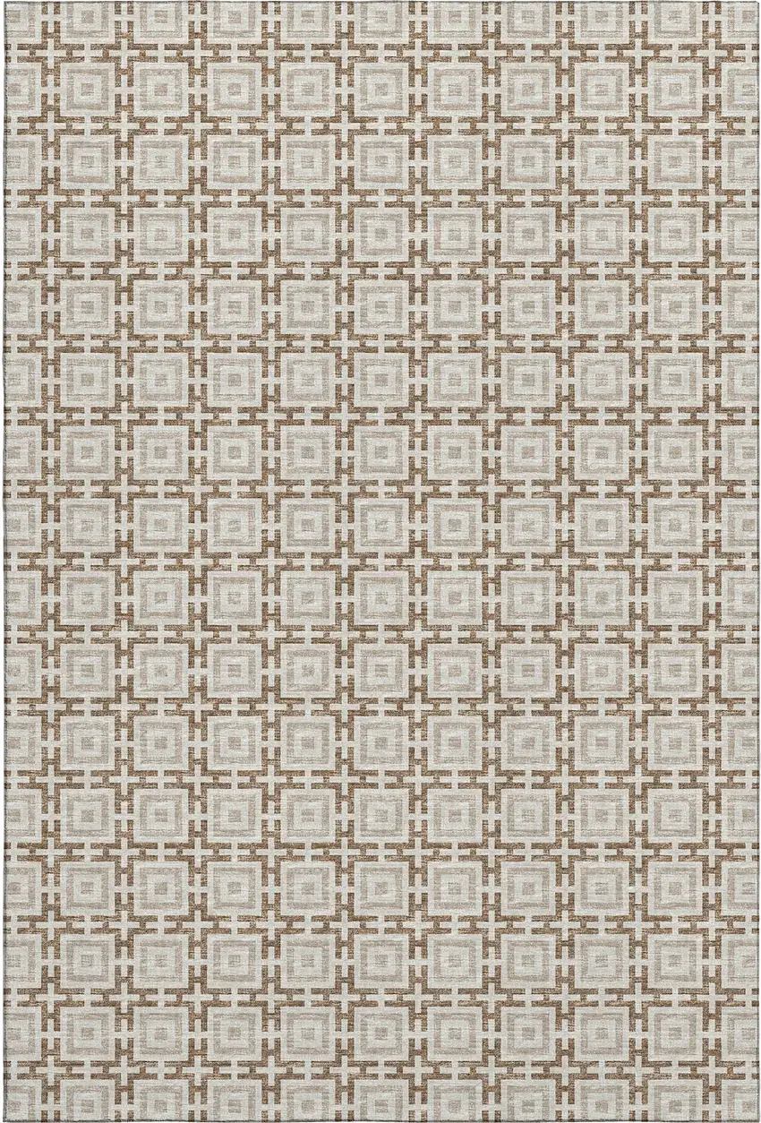 Taupe And Beige Geometric Washable Area Rug With UV Protection Photo 2