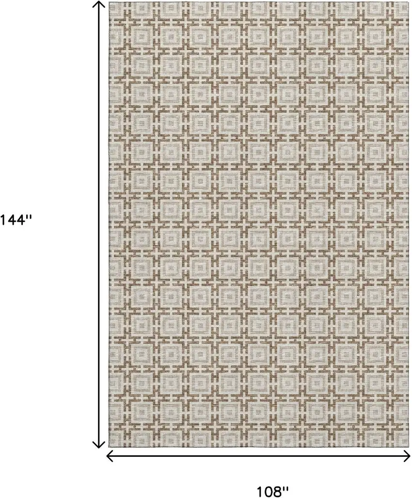 Taupe And Beige Geometric Washable Area Rug With UV Protection Photo 3