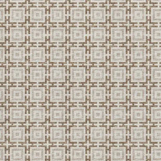 Taupe And Beige Geometric Washable Area Rug With UV Protection Photo 4