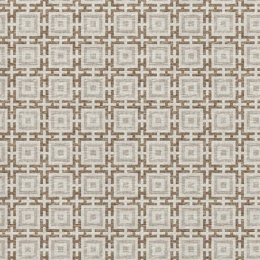 Taupe And Beige Geometric Washable Area Rug With UV Protection Photo 4