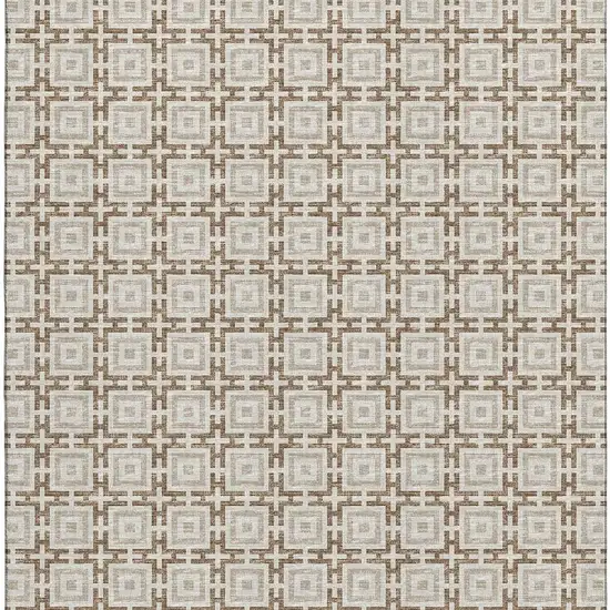 Taupe And Beige Geometric Washable Area Rug With UV Protection Photo 5
