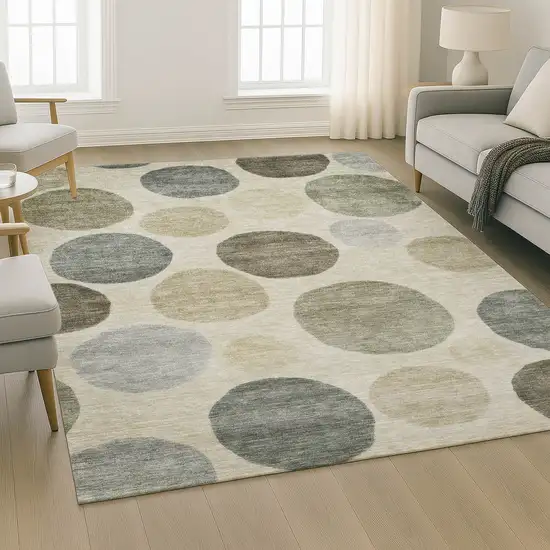Taupe And Beige Geometric Washable Area Rug With UV Protection Photo 6