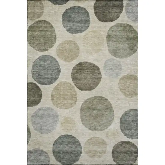 Taupe And Beige Geometric Washable Area Rug With UV Protection Photo 1