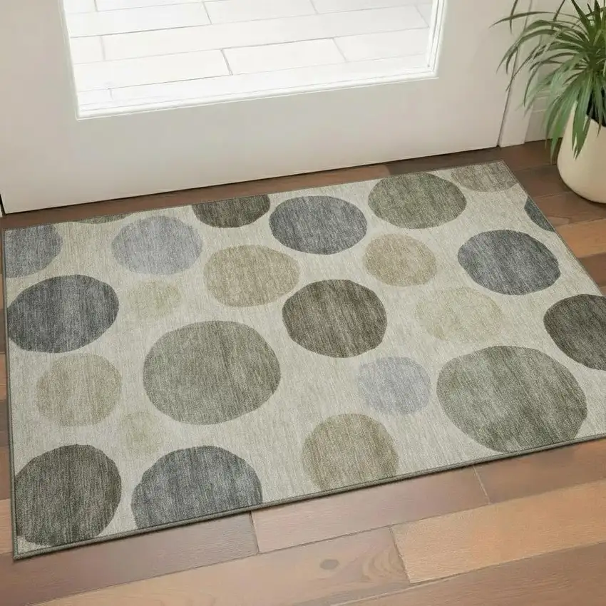 Taupe And Beige Geometric Washable Area Rug With UV Protection Photo 2