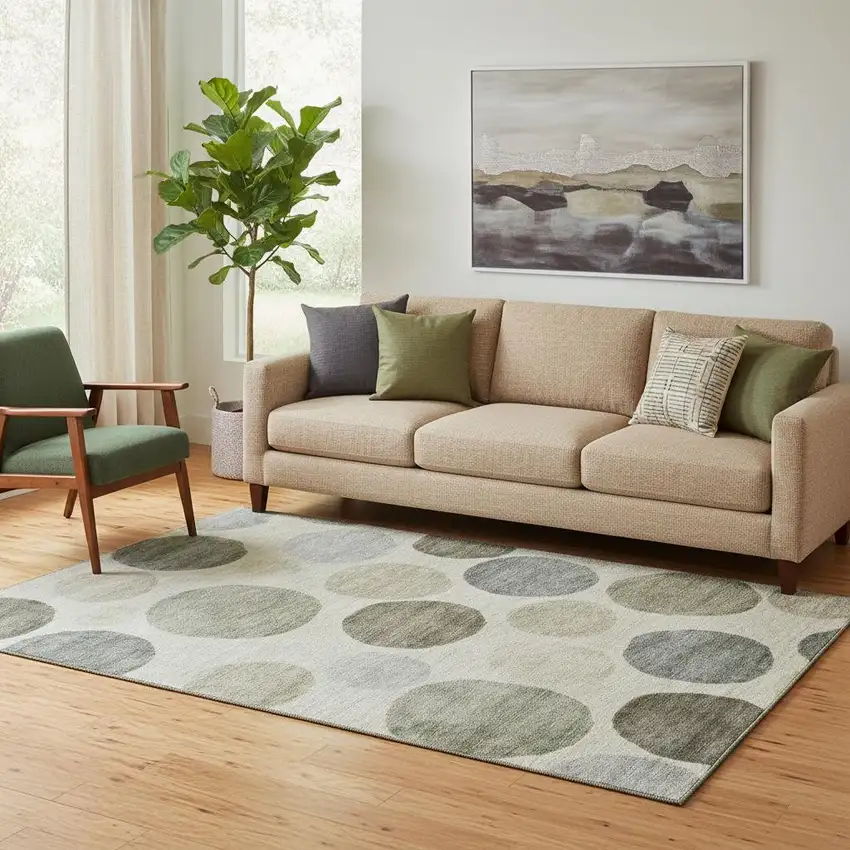 Taupe And Beige Geometric Washable Area Rug With UV Protection Photo 2