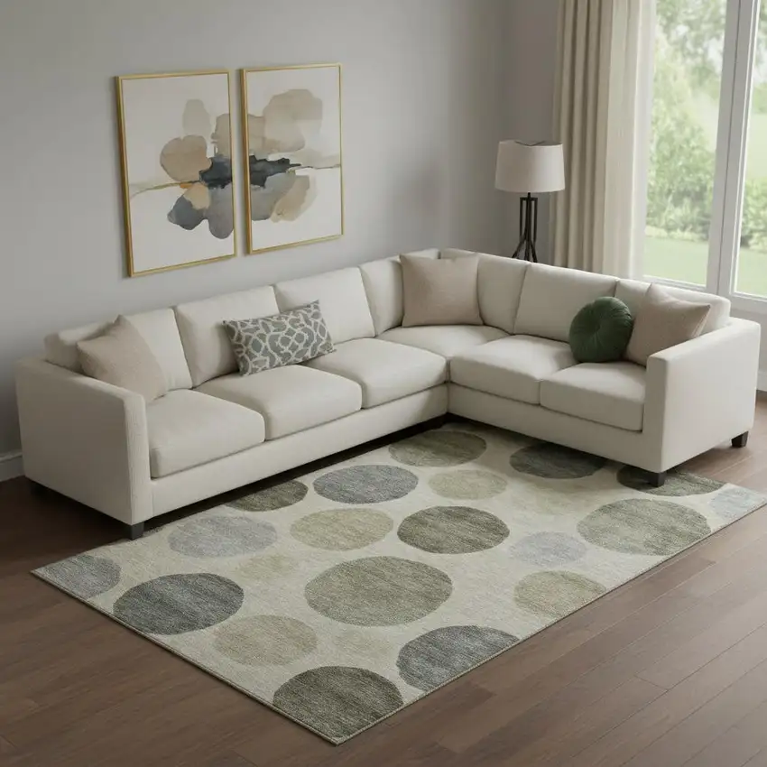 Taupe And Beige Geometric Washable Area Rug With UV Protection Photo 2