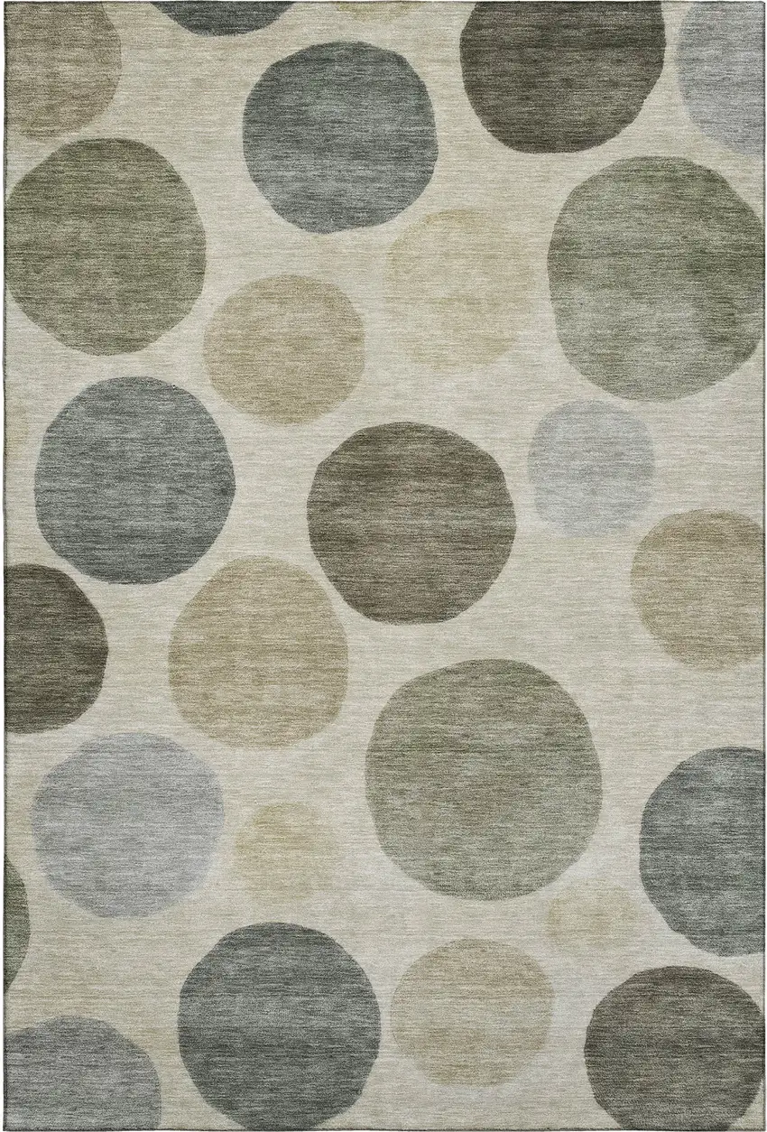Taupe And Beige Geometric Washable Area Rug With UV Protection Photo 1