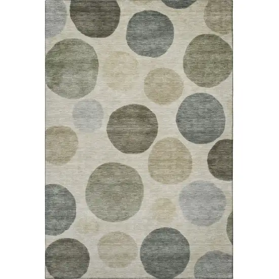 Taupe And Beige Geometric Washable Area Rug With UV Protection Photo 4