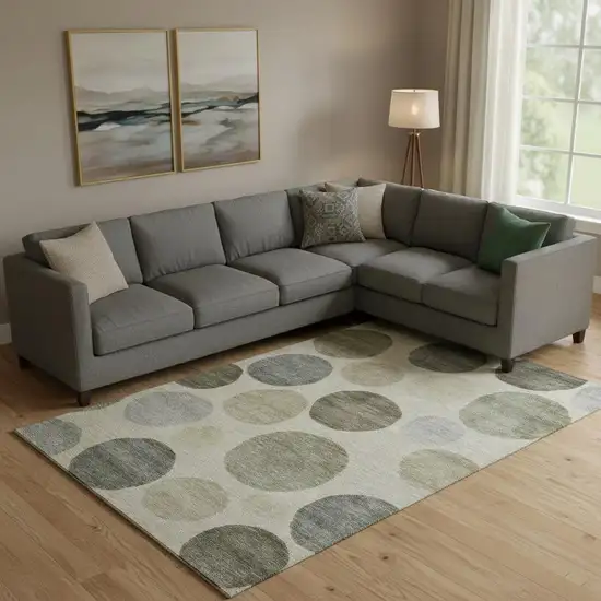 Taupe And Beige Geometric Washable Area Rug With UV Protection Photo 2