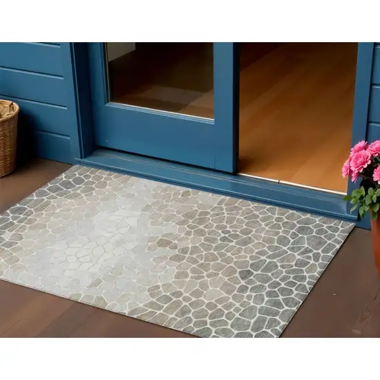 Taupe And Beige Geometric Washable Indoor Outdoor Area Rug Photo 2