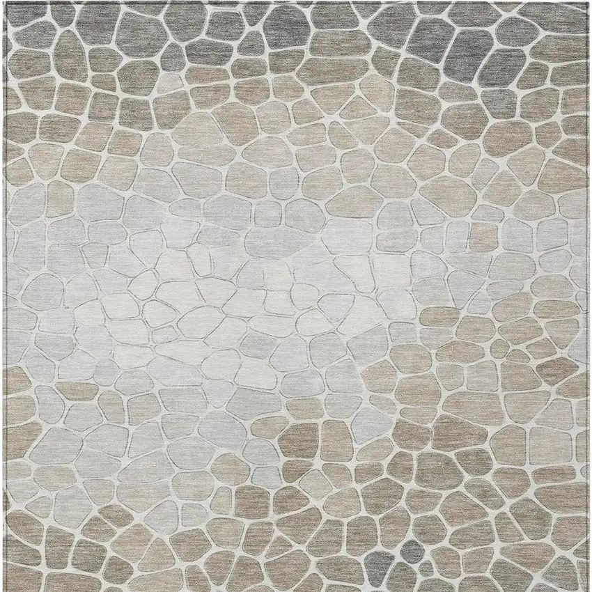 Taupe And Beige Geometric Washable Indoor Outdoor Area Rug Photo 5