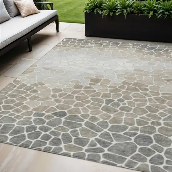 Taupe And Beige Geometric Washable Indoor Outdoor Area Rug Photo 2