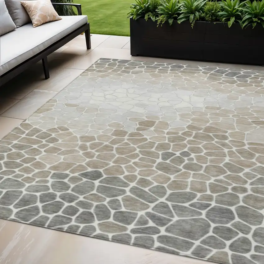 Taupe And Beige Geometric Washable Indoor Outdoor Area Rug Photo 2