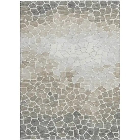 Taupe And Beige Geometric Washable Indoor Outdoor Area Rug Photo 3