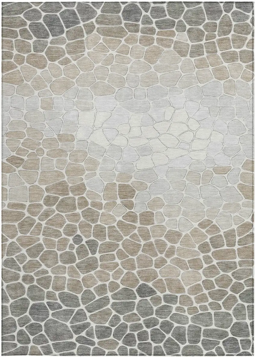 Taupe And Beige Geometric Washable Indoor Outdoor Area Rug Photo 3