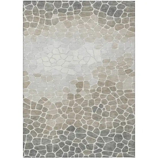 Taupe And Beige Geometric Washable Indoor Outdoor Area Rug Photo 1