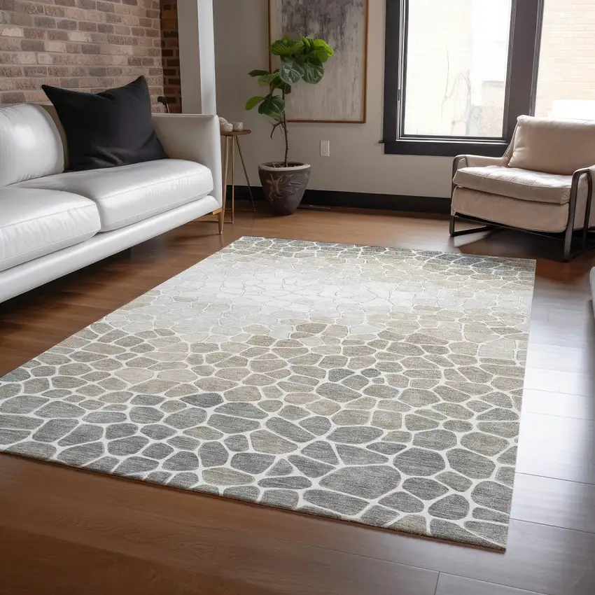 Taupe And Beige Geometric Washable Indoor Outdoor Area Rug Photo 7