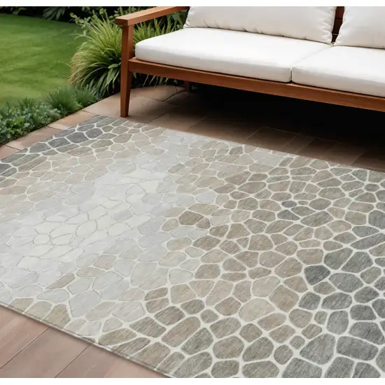 Taupe And Beige Geometric Washable Indoor Outdoor Area Rug Photo 2