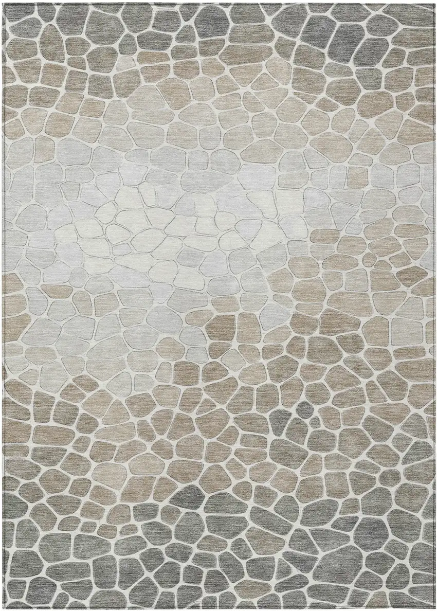 Taupe And Beige Geometric Washable Indoor Outdoor Area Rug Photo 1