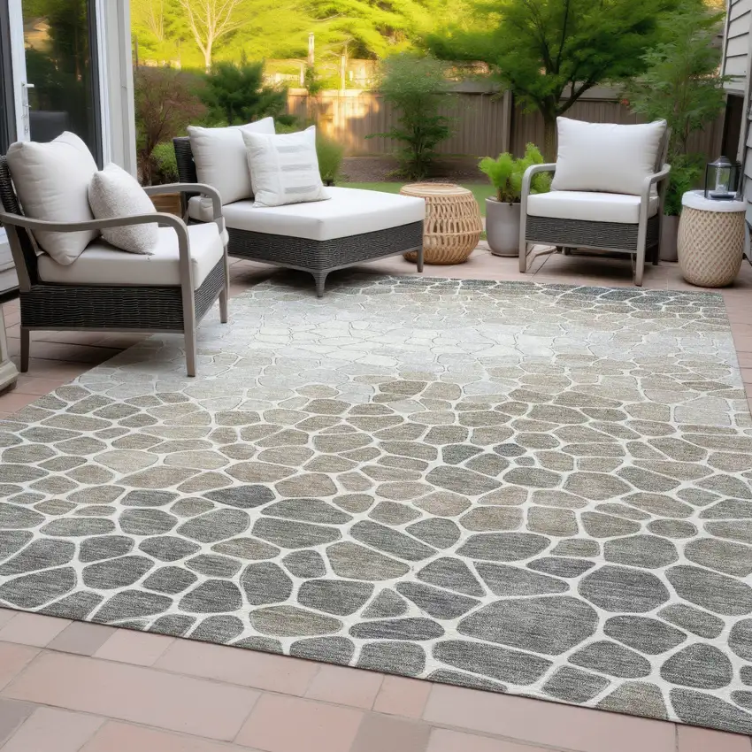 Taupe And Beige Geometric Washable Indoor Outdoor Area Rug Photo 9