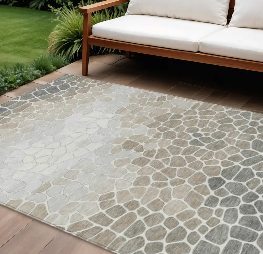 Taupe And Beige Geometric Washable Indoor Outdoor Area Rug Photo 2
