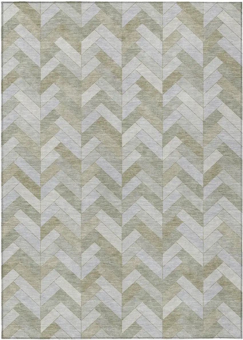 Taupe And Beige Geometric Washable Indoor Outdoor Area Rug Photo 2