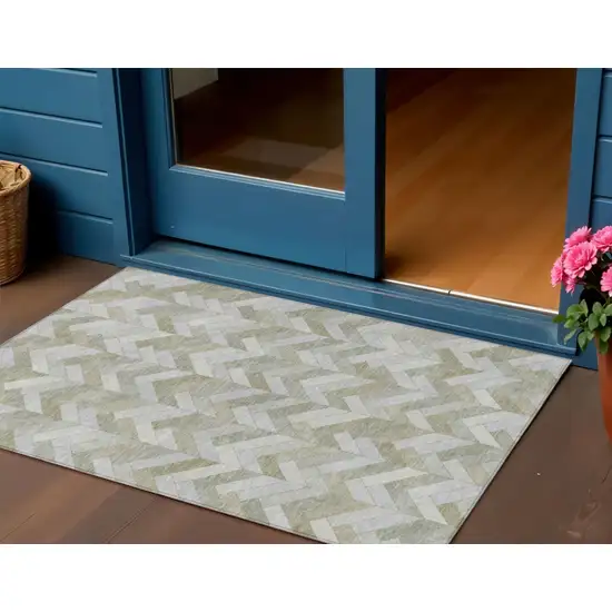 Taupe And Beige Geometric Washable Indoor Outdoor Area Rug Photo 1