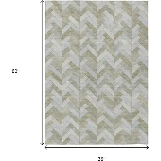 Taupe And Beige Geometric Washable Indoor Outdoor Area Rug Photo 3