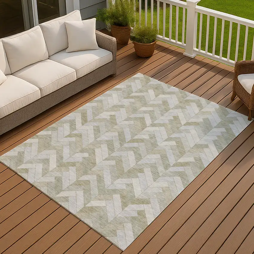 Taupe And Beige Geometric Washable Indoor Outdoor Area Rug Photo 7