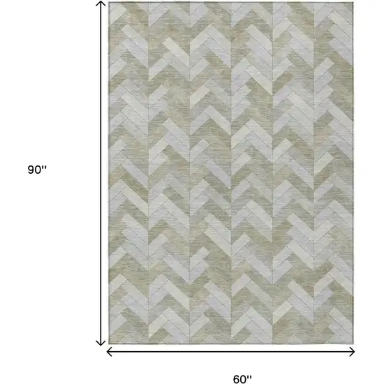 Taupe And Beige Geometric Washable Indoor Outdoor Area Rug Photo 3