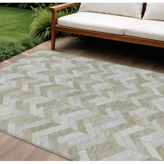 Taupe And Beige Geometric Washable Indoor Outdoor Area Rug Photo 1
