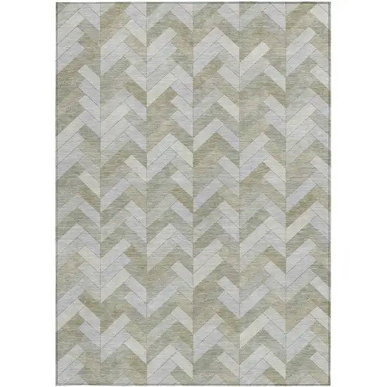 Taupe And Beige Geometric Washable Indoor Outdoor Area Rug Photo 4